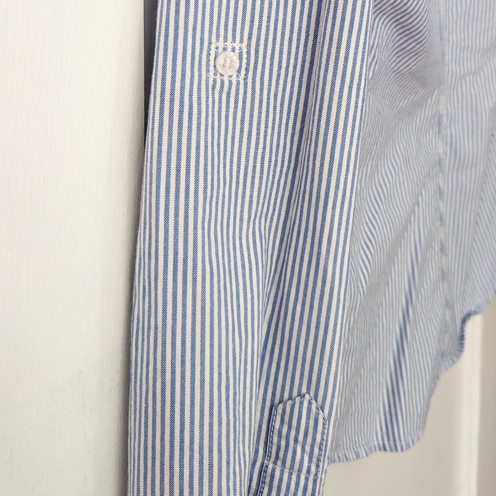 Garage Blue and White Soft Cotton Fitted Button Up Long Sleeve Collared Shirt - Picture 4 of 9